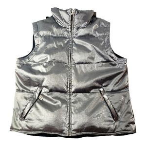 Vintage GRUNGE Goth Metallic Distressed Puffer Vest Down* Feathers Gorpcore M